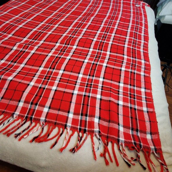 Faribo Fluff Loomed Wool Blanket Throw Stadium 52x64 USA Made Red Blue - Picture 4 of 11